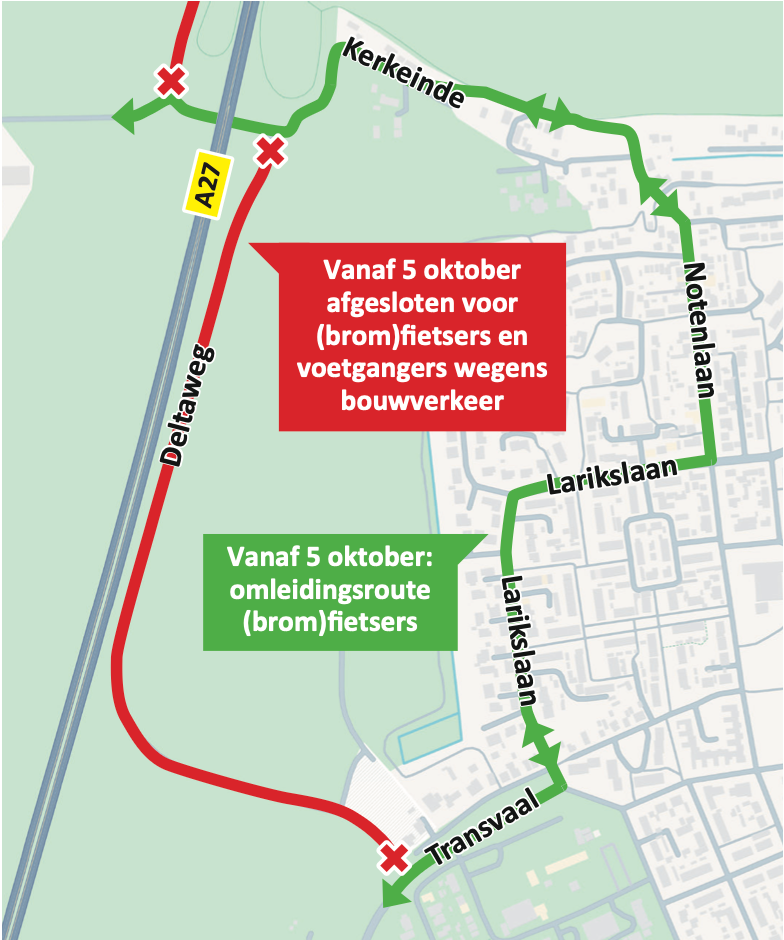 Omleidingskaart afsluiting Deltaweg